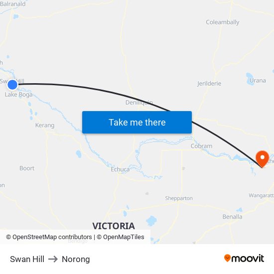 Swan Hill to Norong map