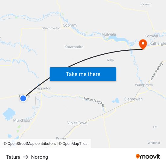 Tatura to Norong map