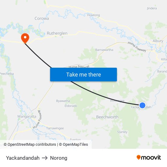 Yackandandah to Norong map