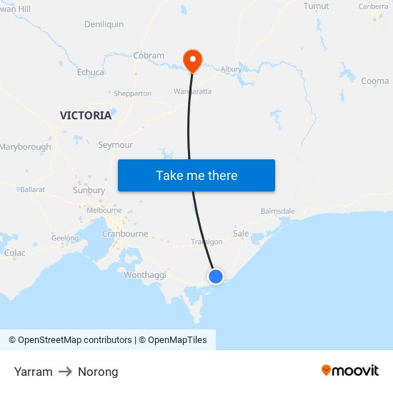 Yarram to Norong map