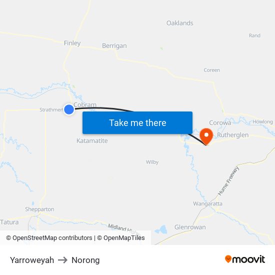 Yarroweyah to Norong map