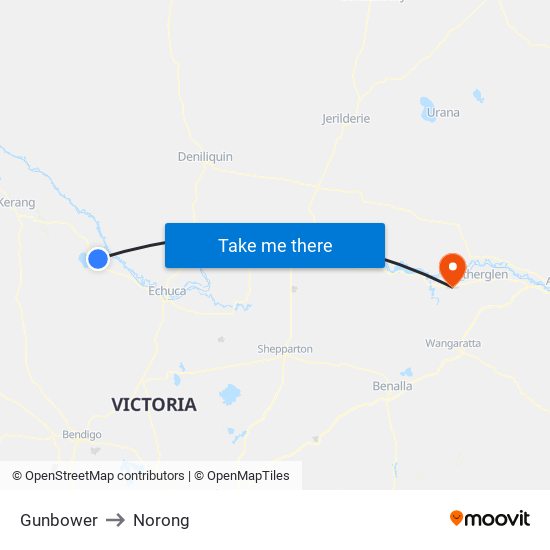 Gunbower to Norong map