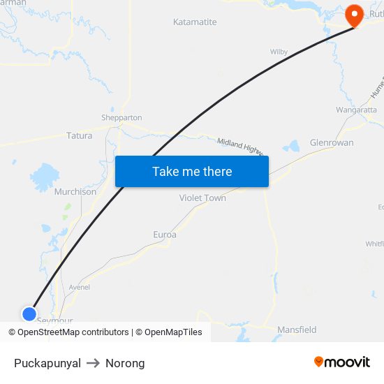 Puckapunyal to Norong map