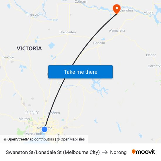 Swanston St/Lonsdale St (Melbourne City) to Norong map