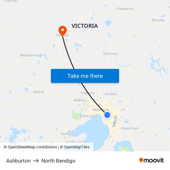 Ashburton to North Bendigo map