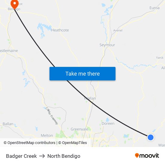 Badger Creek to North Bendigo map