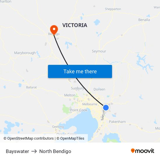 Bayswater to North Bendigo map