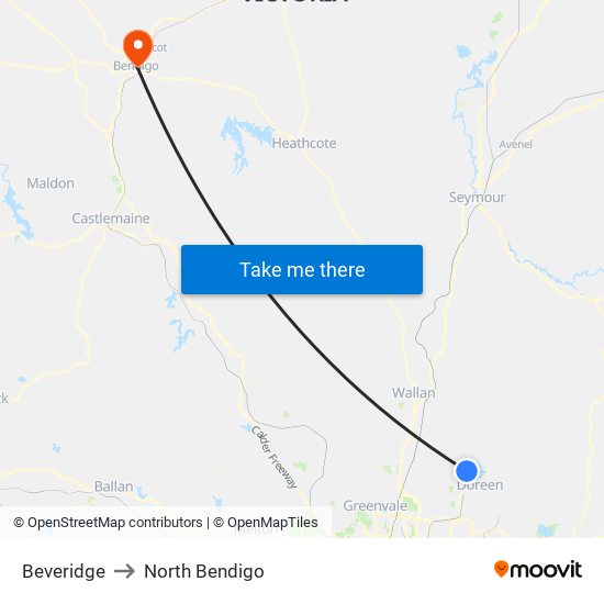 Beveridge to North Bendigo map