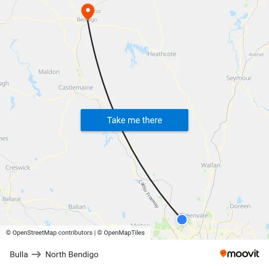 Bulla to North Bendigo map