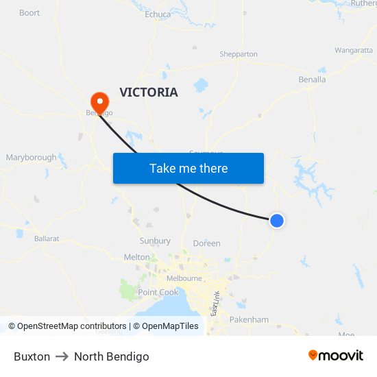 Buxton to North Bendigo map