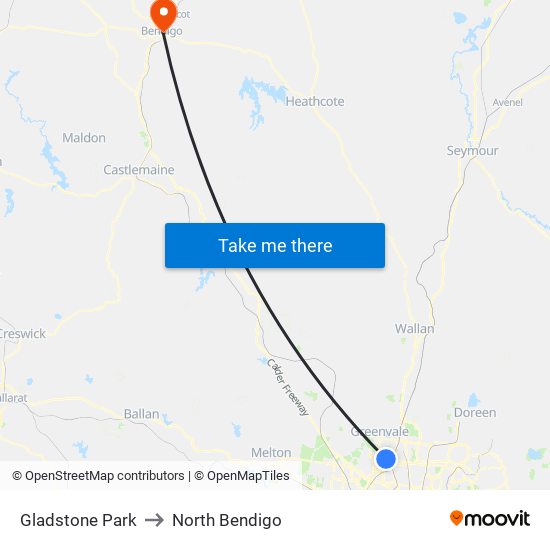Gladstone Park to North Bendigo map