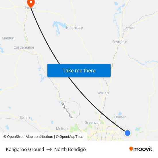 Kangaroo Ground to North Bendigo map