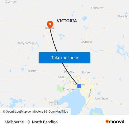 Melbourne to North Bendigo map