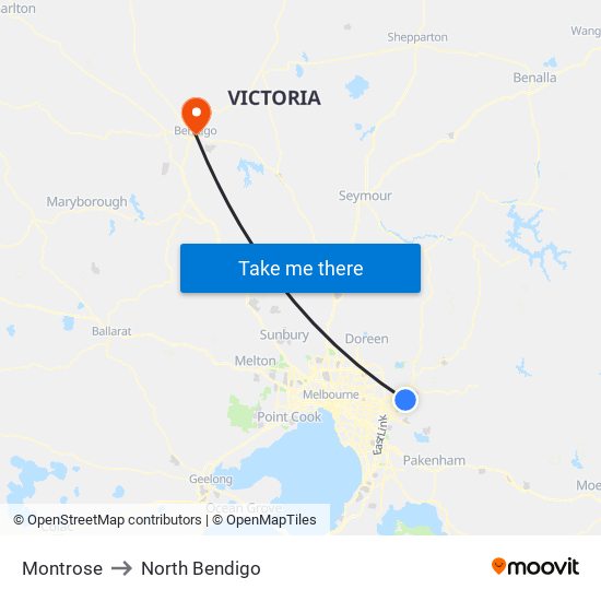 Montrose to North Bendigo map