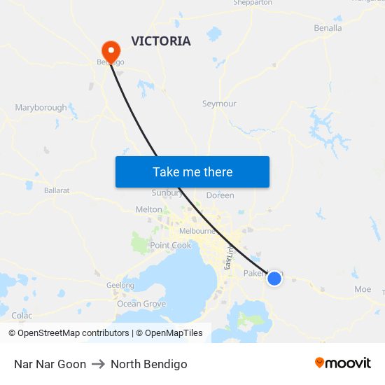 Nar Nar Goon to North Bendigo map