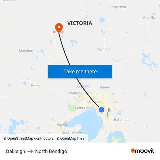 Oakleigh to North Bendigo map