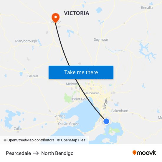 Pearcedale to North Bendigo map