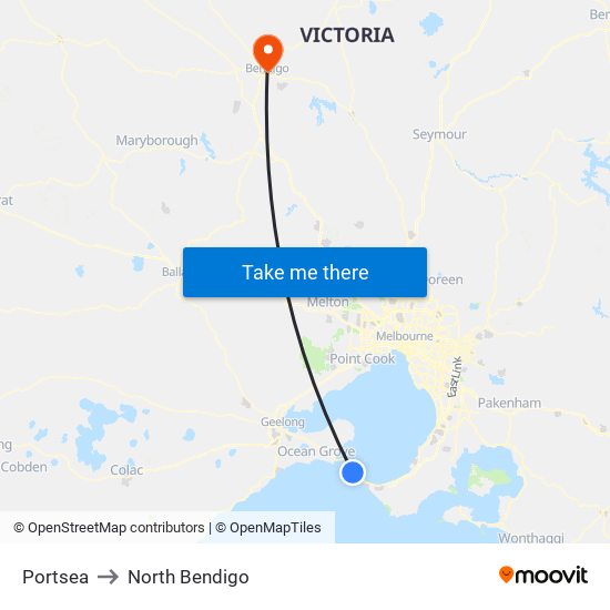 Portsea to North Bendigo map