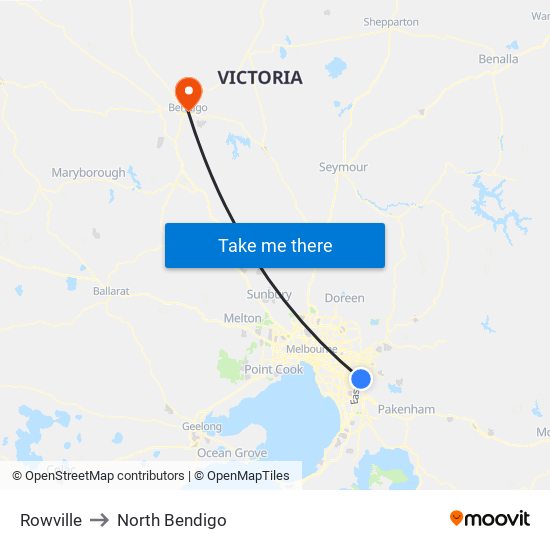 Rowville to North Bendigo map