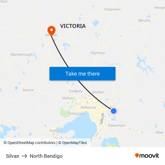 Silvan to North Bendigo map