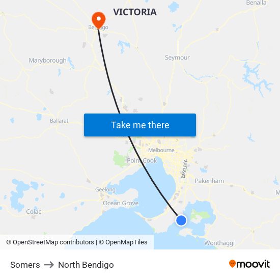 Somers to North Bendigo map