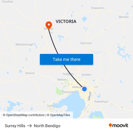 Surrey Hills to North Bendigo map