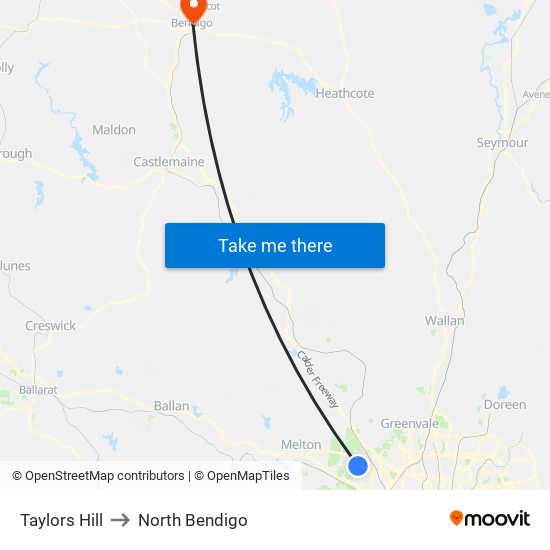 Taylors Hill to North Bendigo map