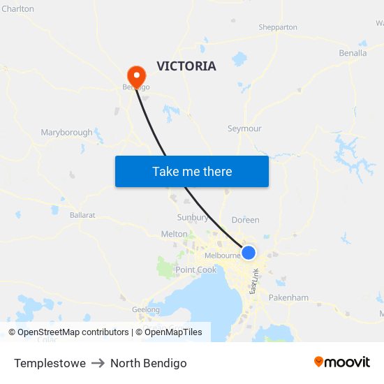 Templestowe to North Bendigo map