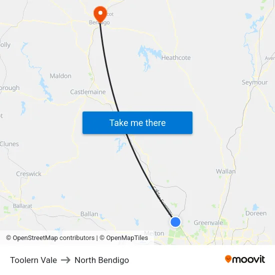 Toolern Vale to North Bendigo map