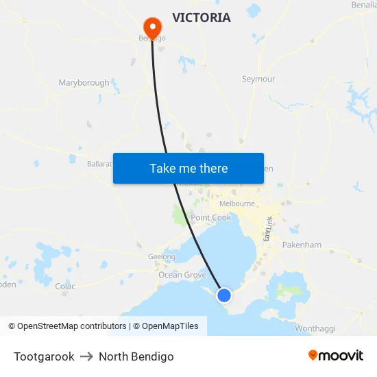 Tootgarook to North Bendigo map