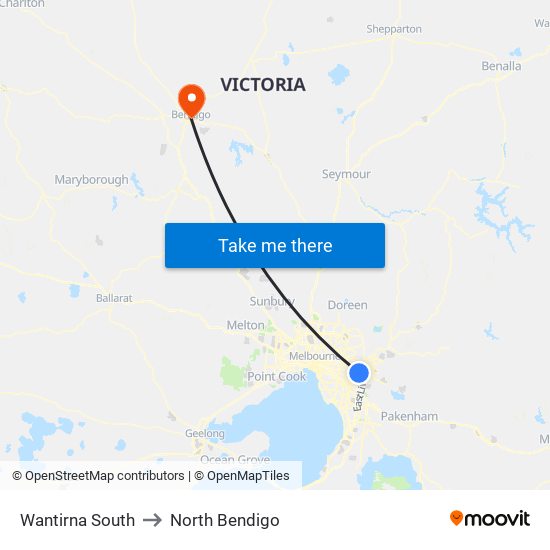 Wantirna South to North Bendigo map