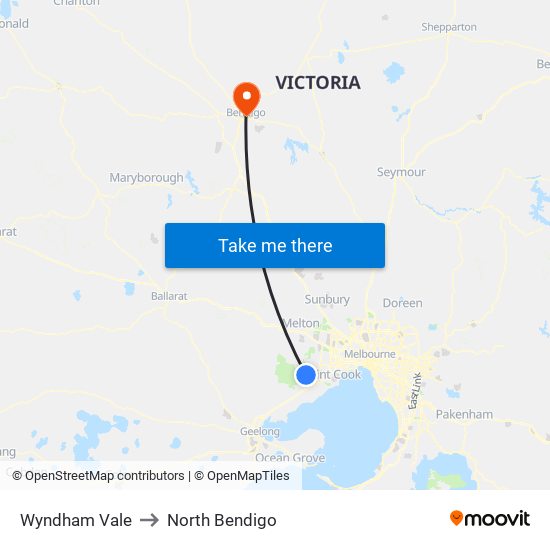 Wyndham Vale to North Bendigo map