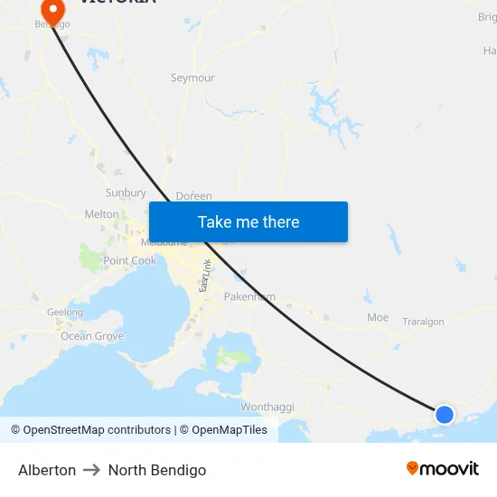 Alberton to North Bendigo map