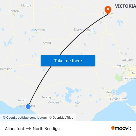 Allansford to North Bendigo map