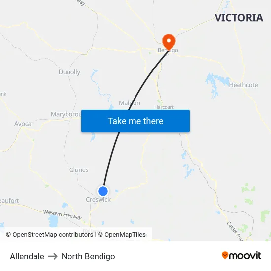 Allendale to North Bendigo map