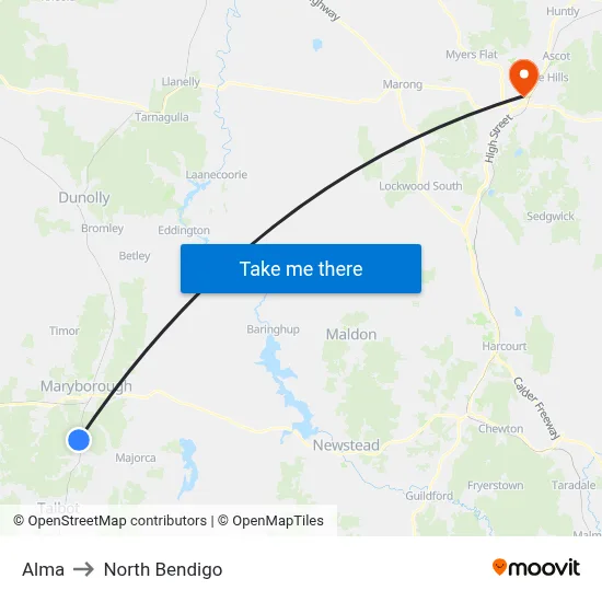 Alma to North Bendigo map