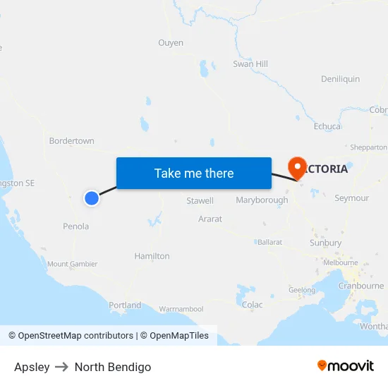 Apsley to North Bendigo map