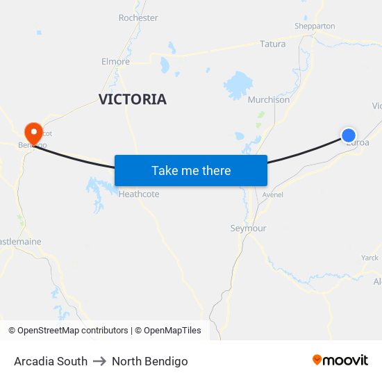 Arcadia South to North Bendigo map