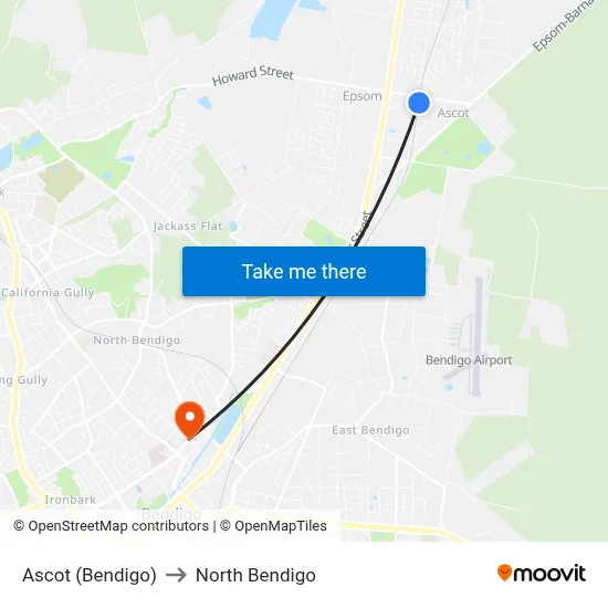 Ascot (Bendigo) to North Bendigo map
