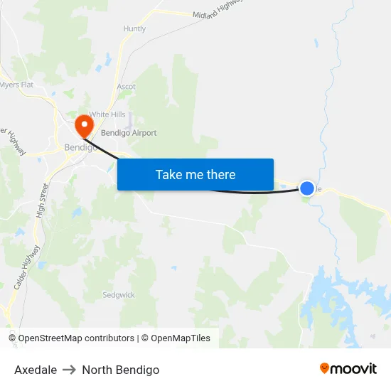 Axedale to North Bendigo map