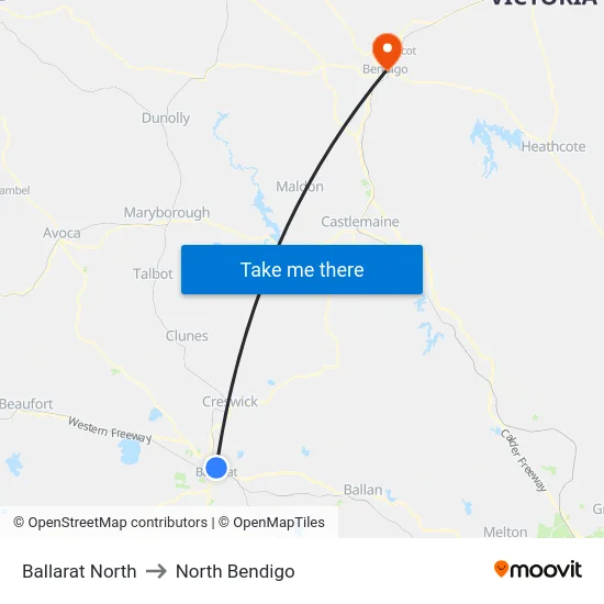Ballarat North to North Bendigo map