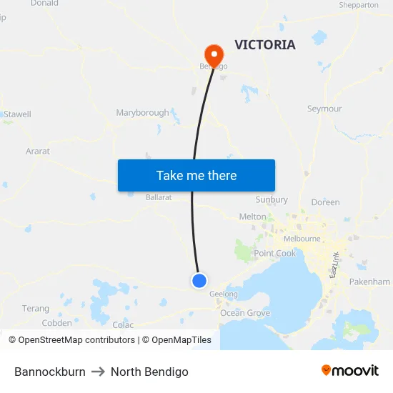 Bannockburn to North Bendigo map
