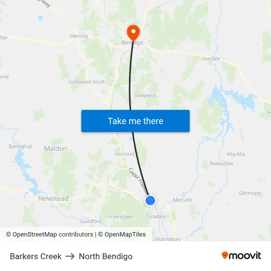 Barkers Creek to North Bendigo map