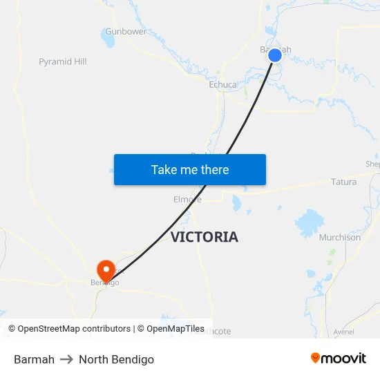 Barmah to North Bendigo map
