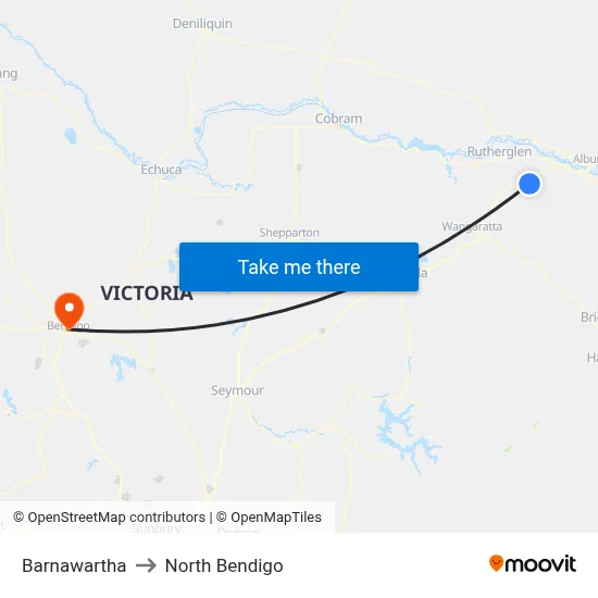 Barnawartha to North Bendigo map