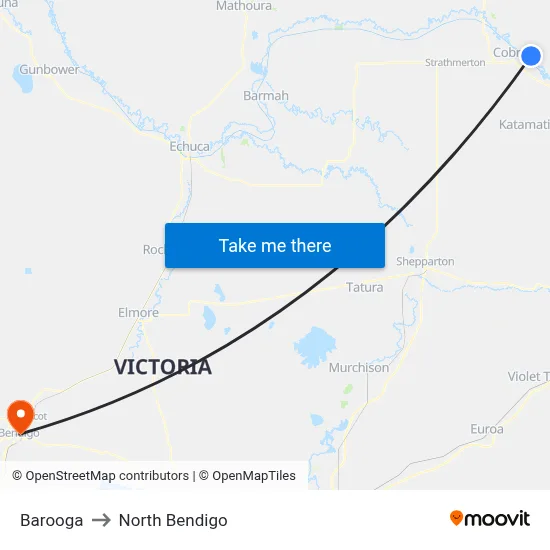 Barooga to North Bendigo map