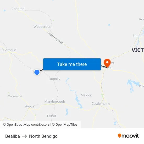 Bealiba to North Bendigo map