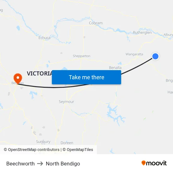 Beechworth to North Bendigo map