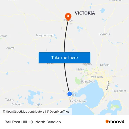 Bell Post Hill to North Bendigo map