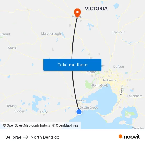 Bellbrae to North Bendigo map